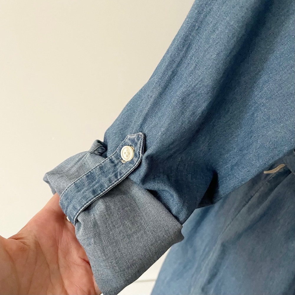 Old Navy | Blue Chambray Roll Tab Tie Waist Shirt Dress *NWT* - Picture 8 of 16